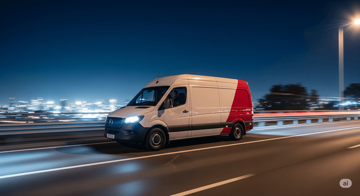 Pony Sameday van driving at night