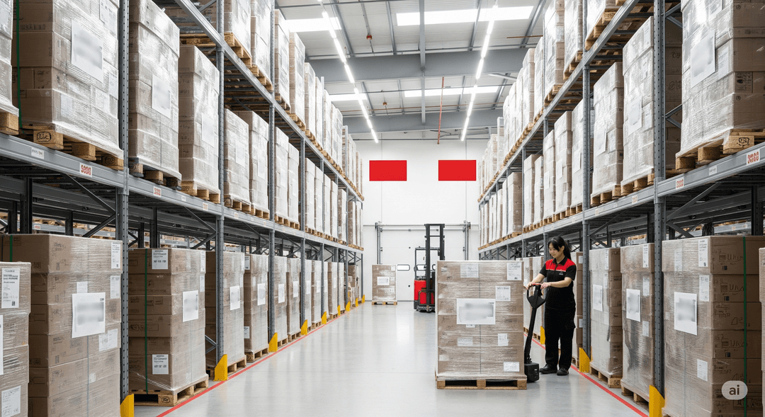 Pallets stacked neatly in Pony Sameday warehouse